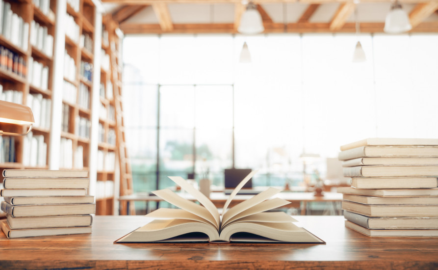 open book in library